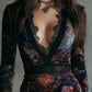 Vintage Floral Print Velvet Bodycon Dress