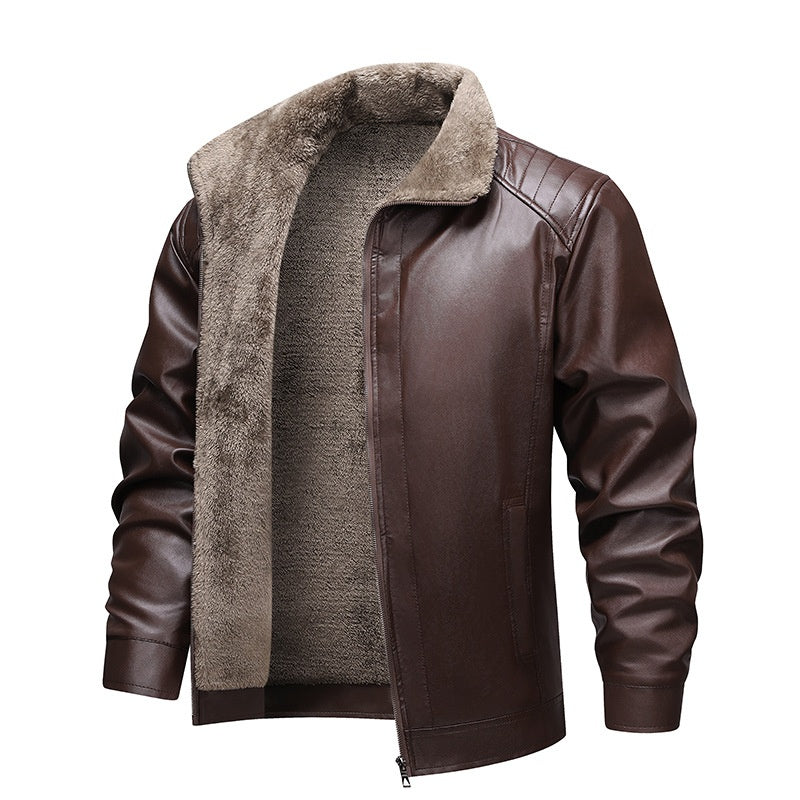 Men's Winter PU Leather Jacket with Plush Lining
