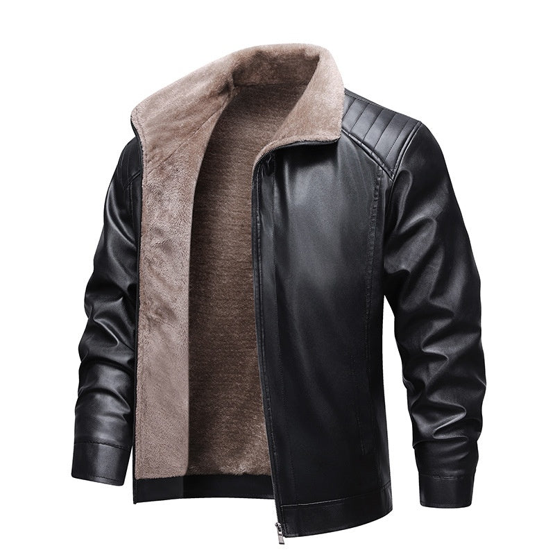 Men's Winter PU Leather Jacket with Plush Lining