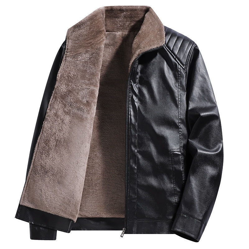 Men's Winter PU Leather Jacket with Plush Lining