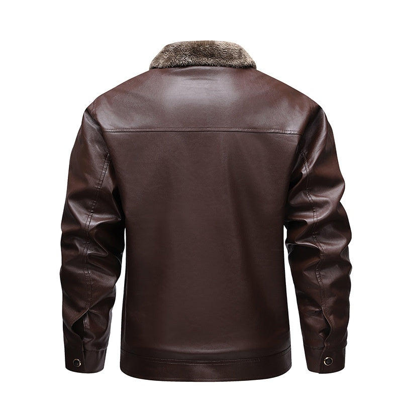 Men's Winter PU Leather Jacket with Plush Lining