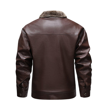 Men's Winter PU Leather Jacket with Plush Lining
