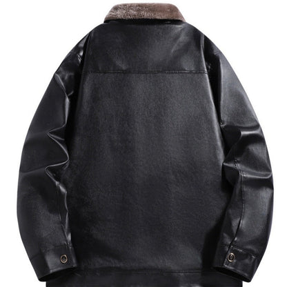 Men's Winter PU Leather Jacket with Plush Lining