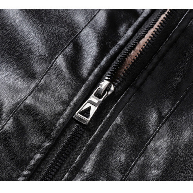 Men's Winter PU Leather Jacket with Plush Lining