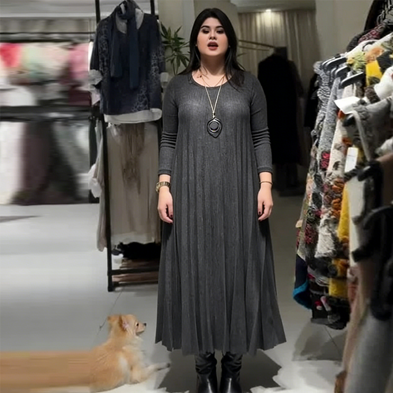 Women's Long Sleeve Pleated Maxi Dress