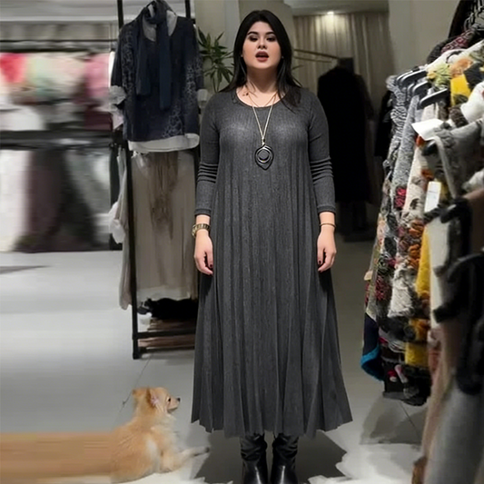 Women's Long Sleeve Pleated Maxi Dress