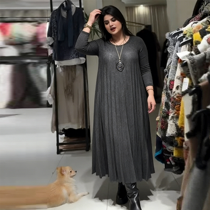 Women's Long Sleeve Pleated Maxi Dress