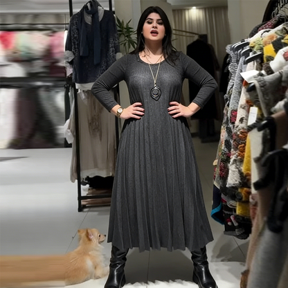 Women's Long Sleeve Pleated Maxi Dress