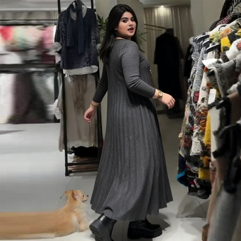 Women's Long Sleeve Pleated Maxi Dress