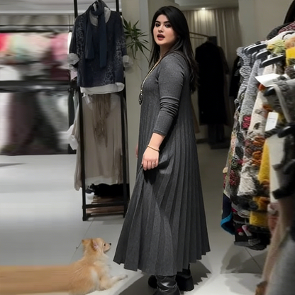 Women's Long Sleeve Pleated Maxi Dress