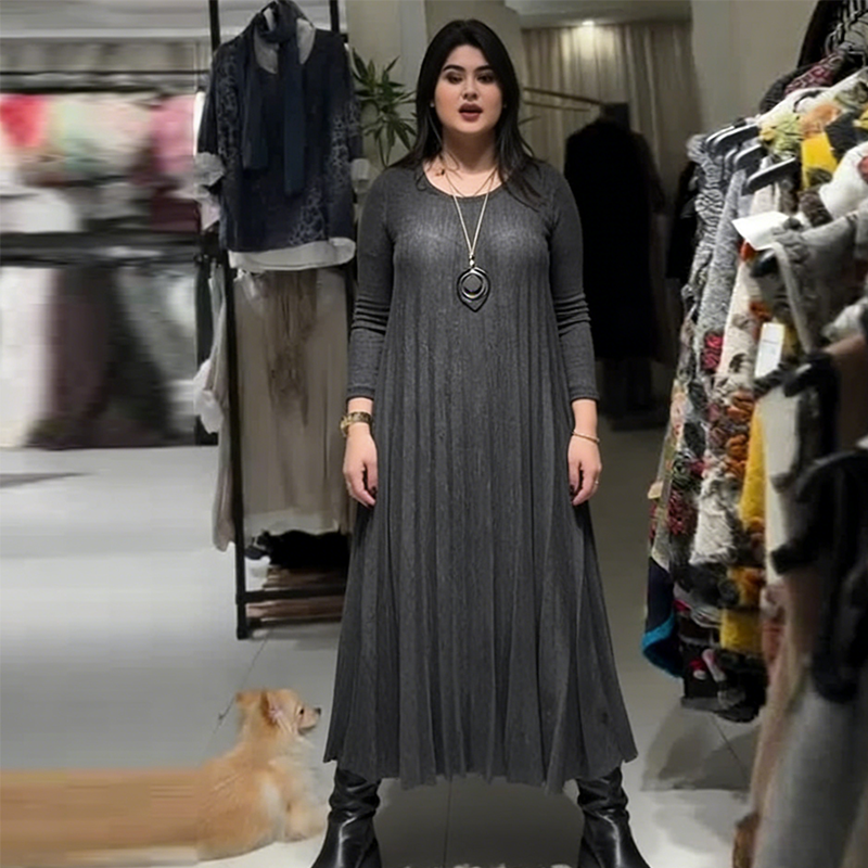 Women's Long Sleeve Pleated Maxi Dress