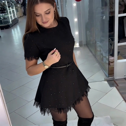 Women's Sparkle Dress with Lace Trim
