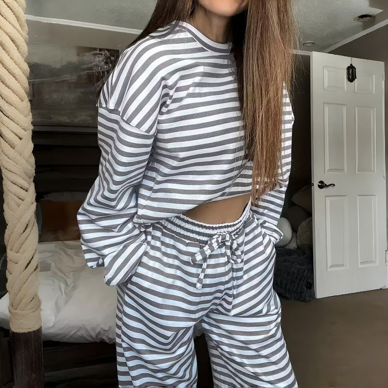 Women's Striped Long Sleeve Loungewear 2-Piece Set