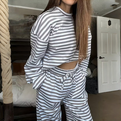 Women's Striped Long Sleeve Loungewear 2-Piece Set