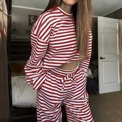 Women's Striped Long Sleeve Loungewear 2-Piece Set