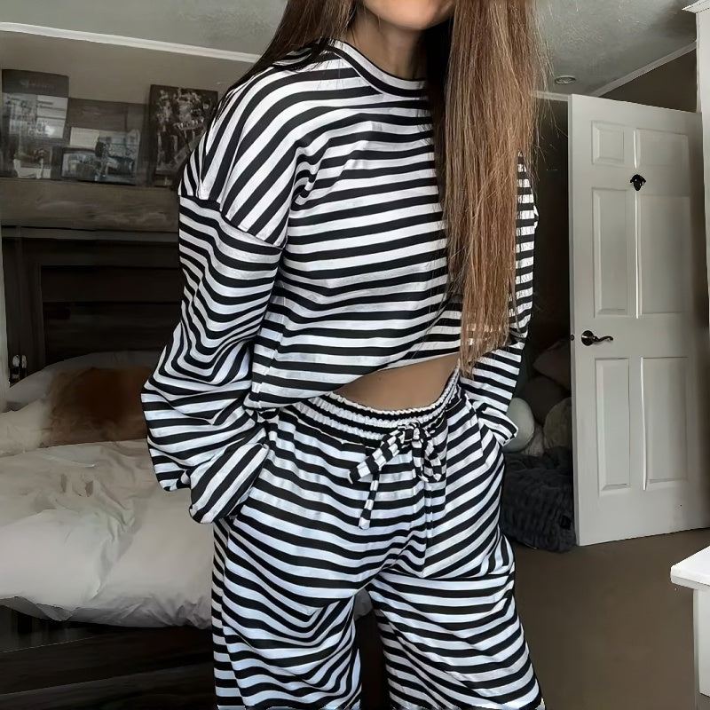 Women's Striped Long Sleeve Loungewear 2-Piece Set