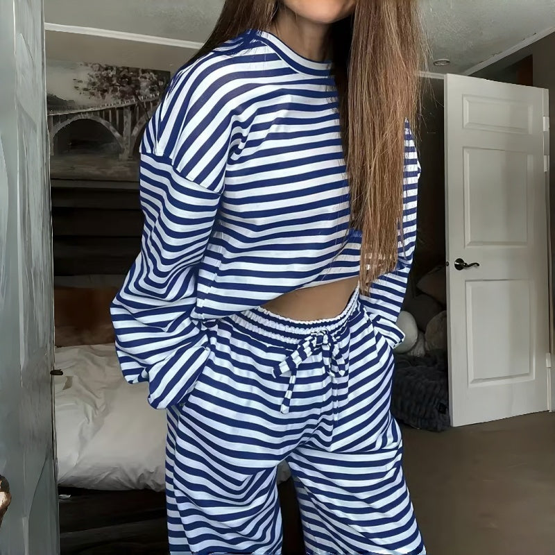 Women's Striped Long Sleeve Loungewear 2-Piece Set