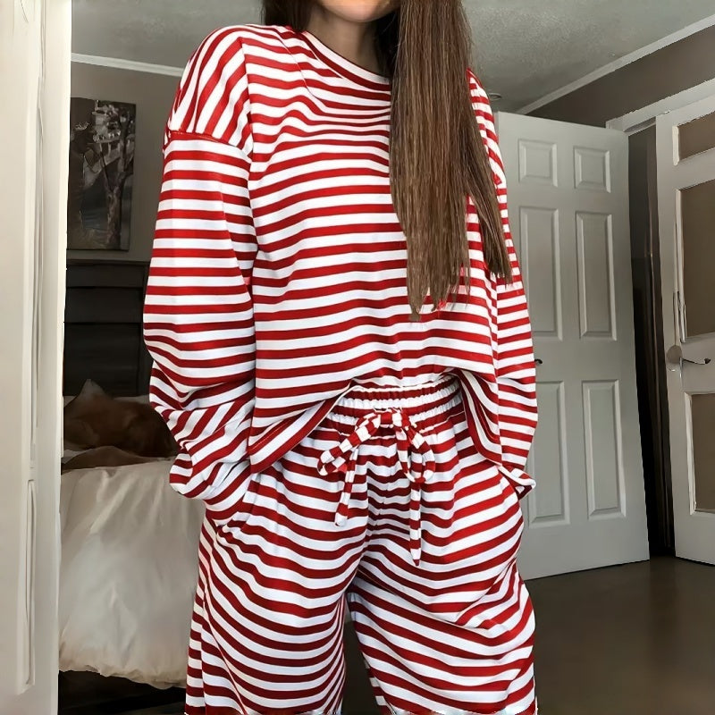 Women's Striped Long Sleeve Loungewear 2-Piece Set