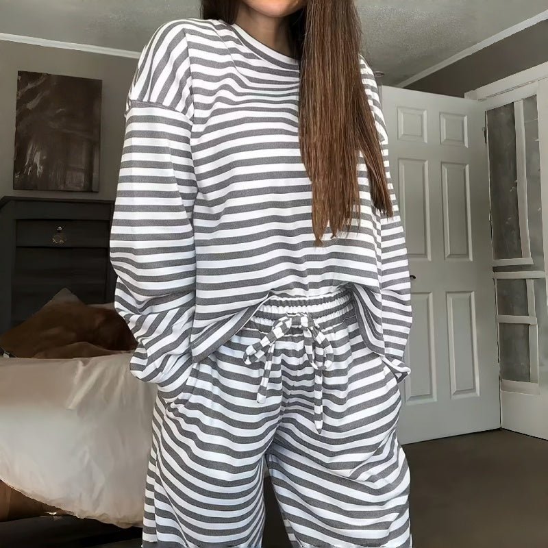 Women's Striped Long Sleeve Loungewear 2-Piece Set