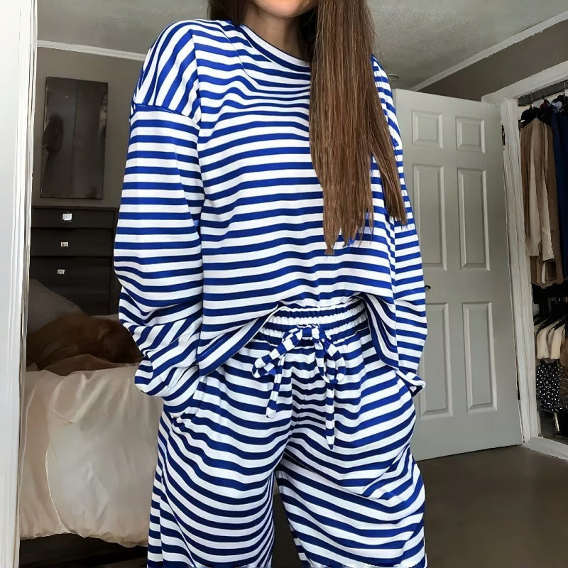 Women's Striped Long Sleeve Loungewear 2-Piece Set