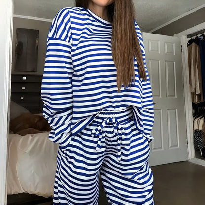 Women's Striped Long Sleeve Loungewear 2-Piece Set