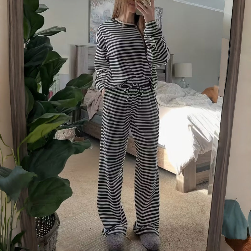 Women's Striped Long Sleeve Loungewear 2-Piece Set