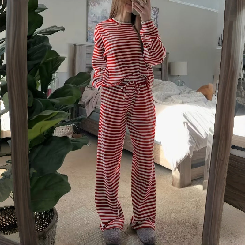 Women's Striped Long Sleeve Loungewear 2-Piece Set