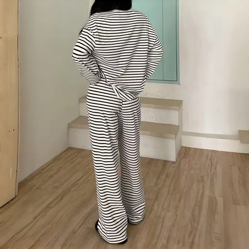 Women's Striped Long Sleeve Loungewear 2-Piece Set