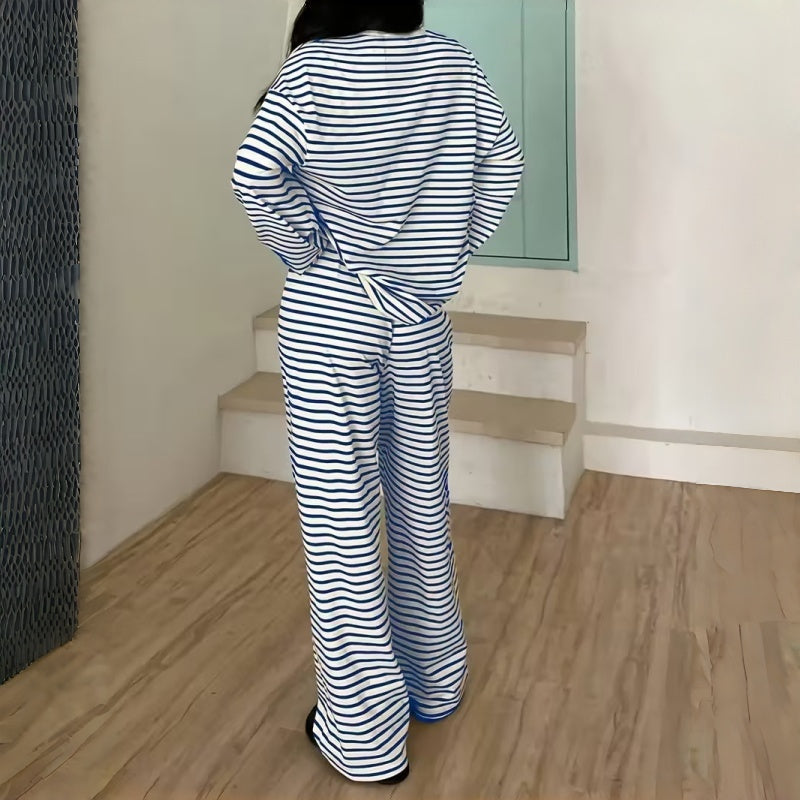 Women's Striped Long Sleeve Loungewear 2-Piece Set
