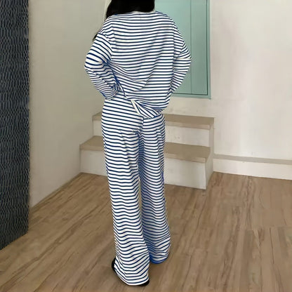 Women's Striped Long Sleeve Loungewear 2-Piece Set
