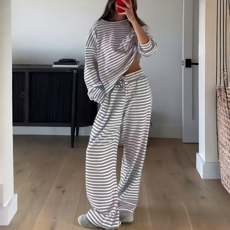 Women's Striped Long Sleeve Loungewear 2-Piece Set