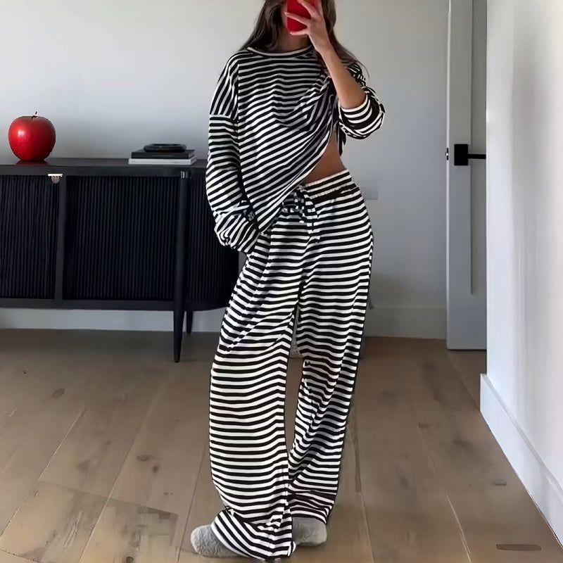 Women's Striped Long Sleeve Loungewear 2-Piece Set
