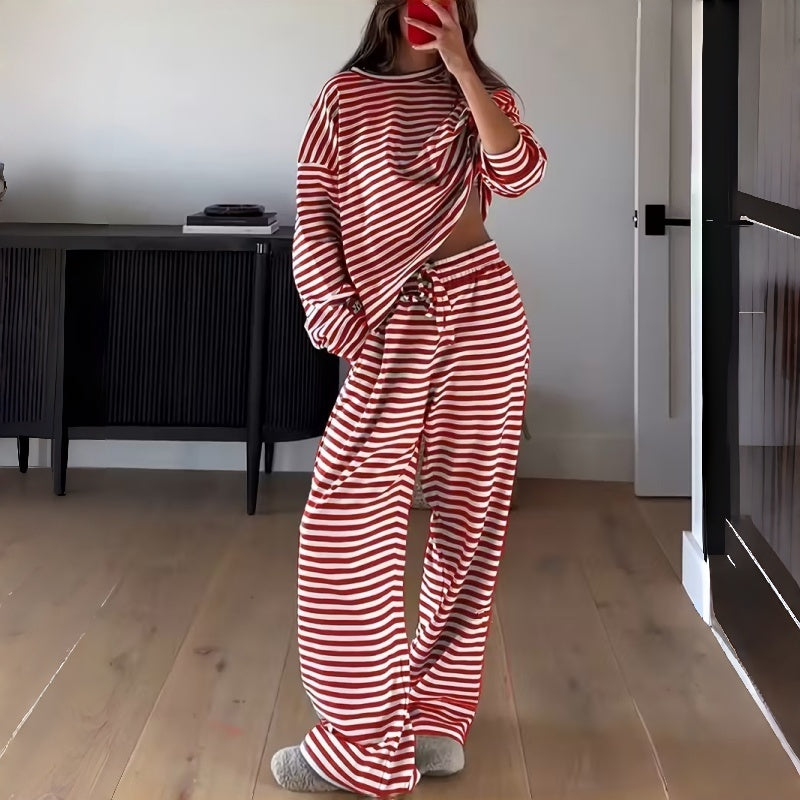 Women's Striped Long Sleeve Loungewear 2-Piece Set