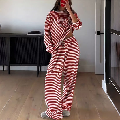 Women's Striped Long Sleeve Loungewear 2-Piece Set
