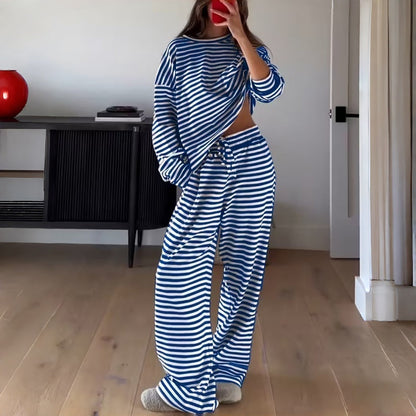Women's Striped Long Sleeve Loungewear 2-Piece Set