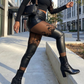 Sexy Lace Patchwork PU Leather Skinny Pants