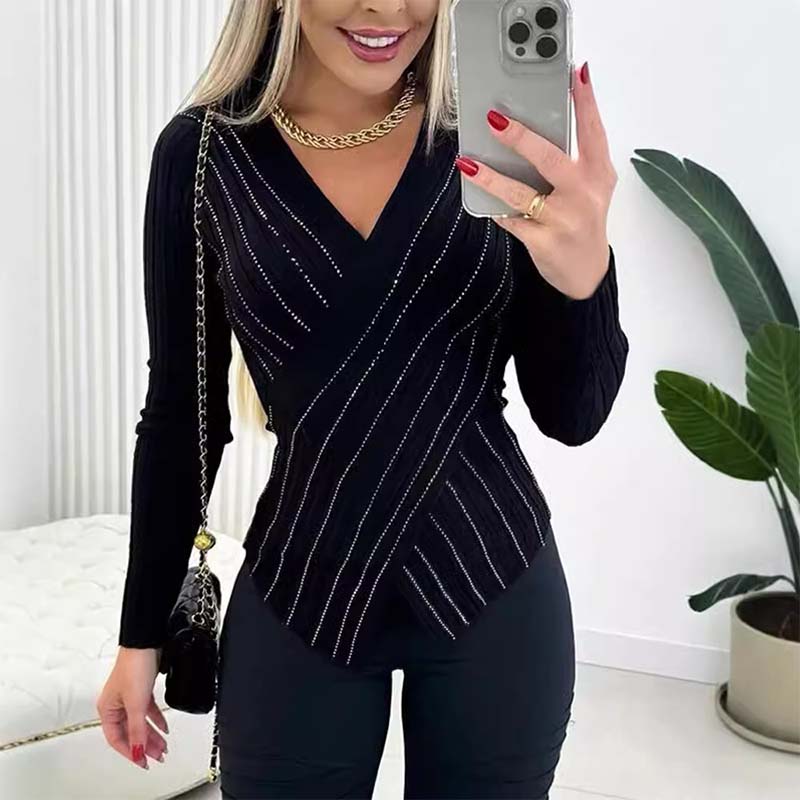 Women's V-Neck Long Sleeve Knit Top