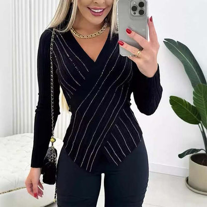 Women's V-Neck Long Sleeve Knit Top