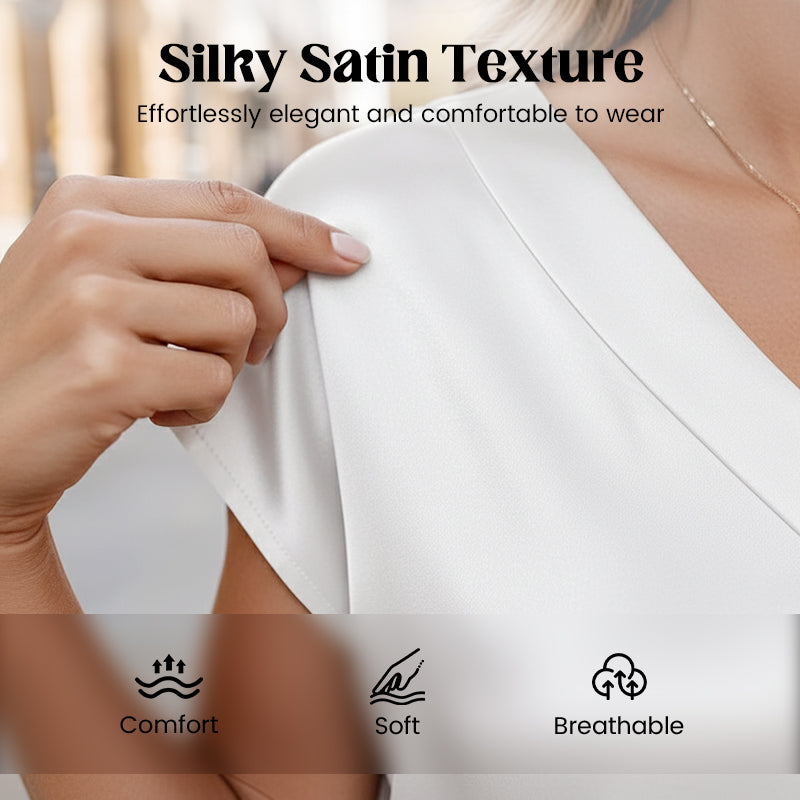 Women's Satin V-Neck Short Sleeve Blouse