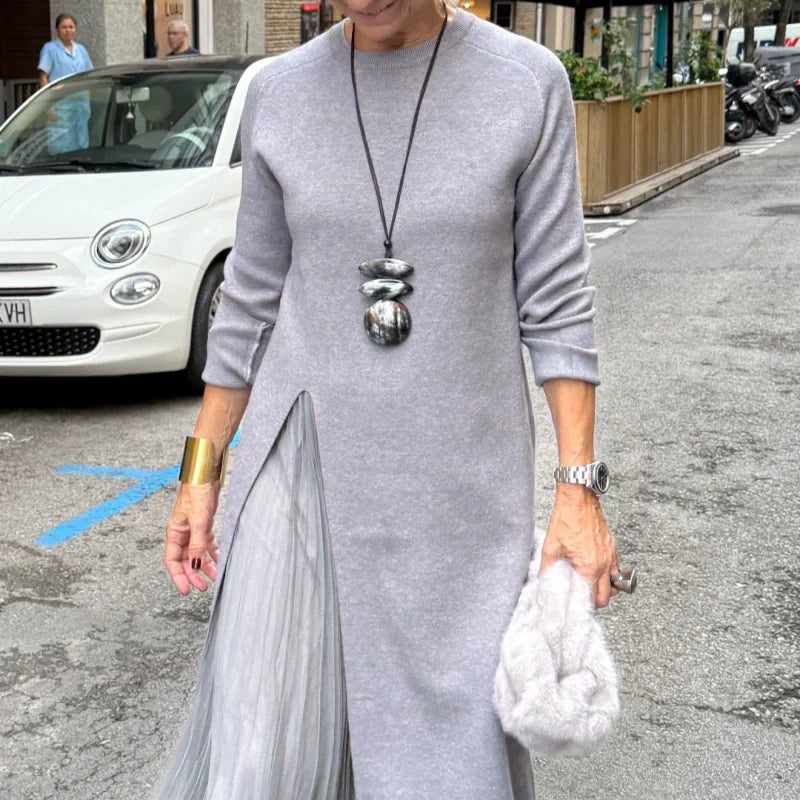Women’s Elegant Knit Midi Dress with Side Slit
