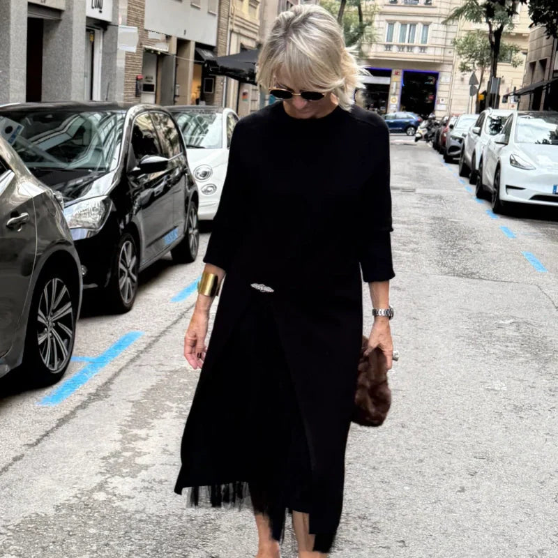 Women’s Elegant Knit Midi Dress with Side Slit