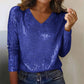Women's Long Sleeve Sequin V-Neck Top