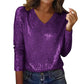 Women's Long Sleeve Sequin V-Neck Top
