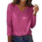 Women's Long Sleeve Sequin V-Neck Top