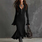 Women's Zipper Lapel Flare Sleeve Knit Fishtail Dress