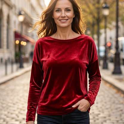 Elegant Relaxed Fit Velvet Blouse