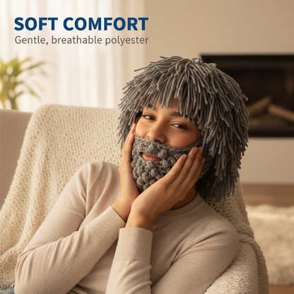 📢📢50%  OFF !! ⏰Punk-style hat with an attached simple wig and knitted beard