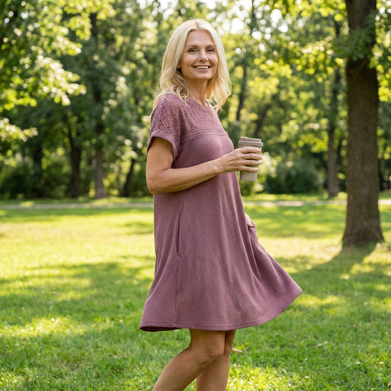 Women's Short Sleeve Lace Patchwork A-Line Dress