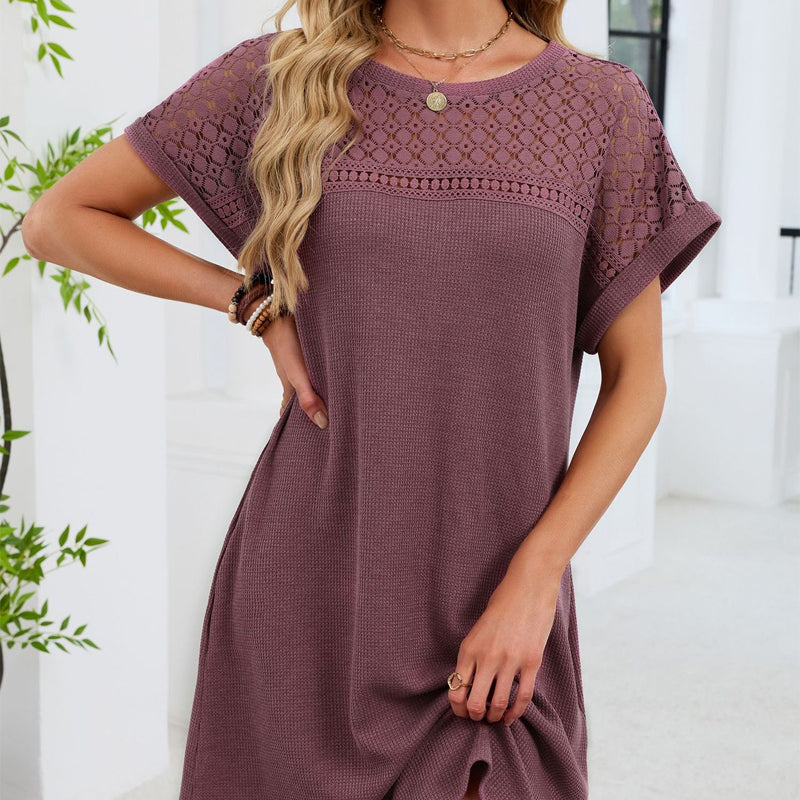 Women's Short Sleeve Lace Patchwork A-Line Dress