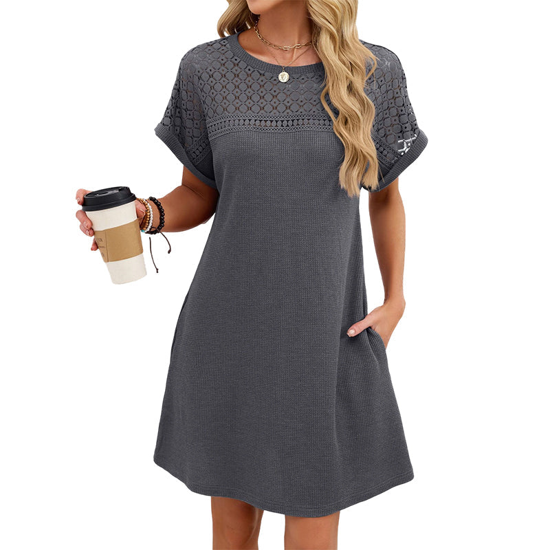 Women's Short Sleeve Lace Patchwork A-Line Dress